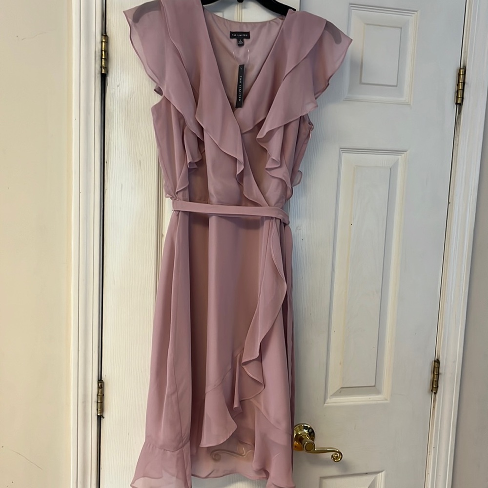 The Limited Lavender Ruffle Wrap Chiffon Dress